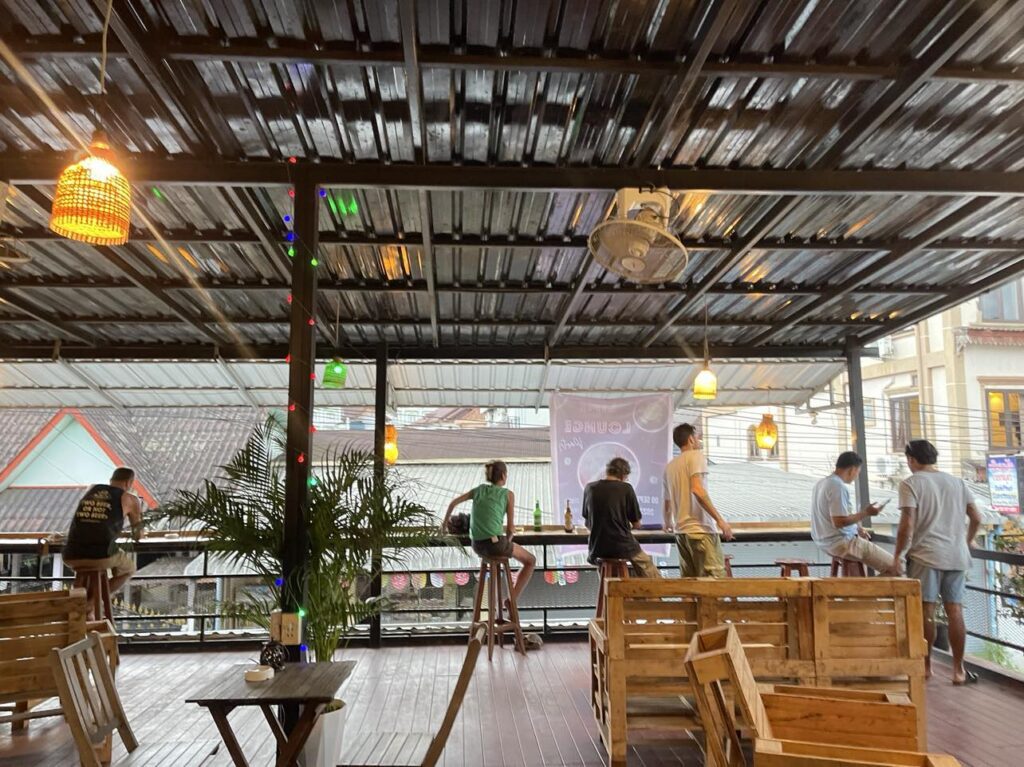 View looking out from rooftop of Lime Lounge Vang Vieng