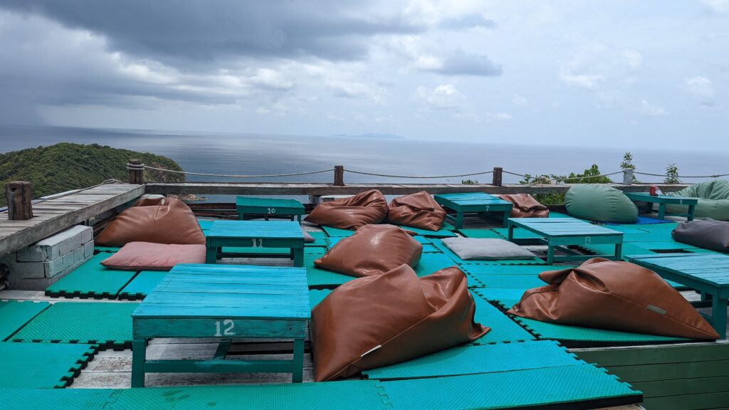 main seating area at 42 bar phangan with the ocean in the background